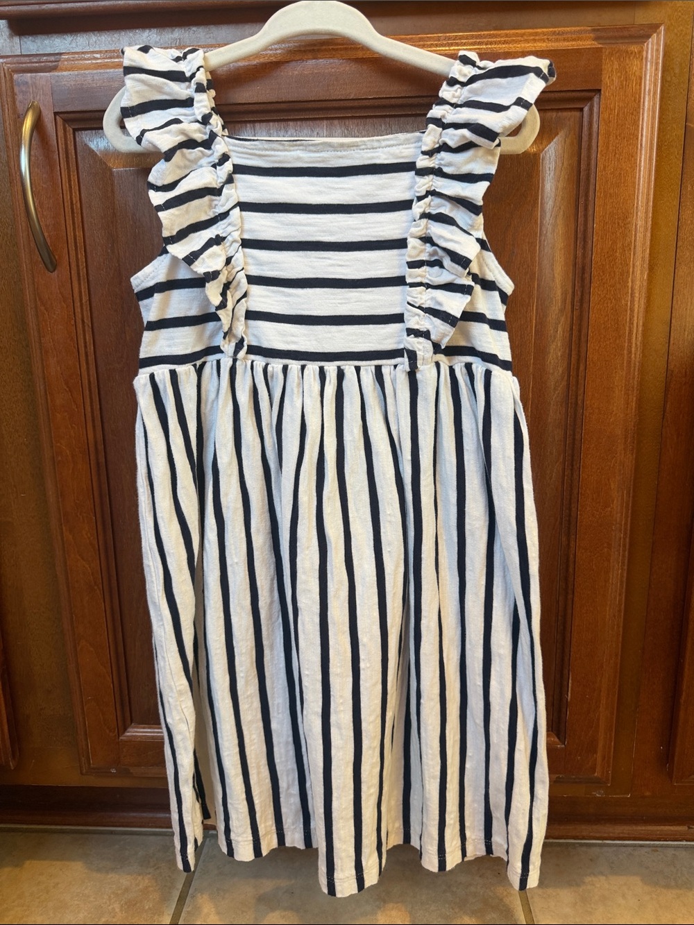 Girls' Baby Gap Navy and White Striped Ruffle Strap Dress size 5